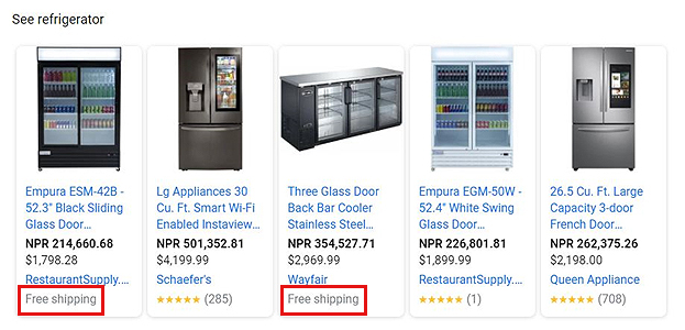 examples of free Shipping Label annotation - Google Shopping Ad Extensions