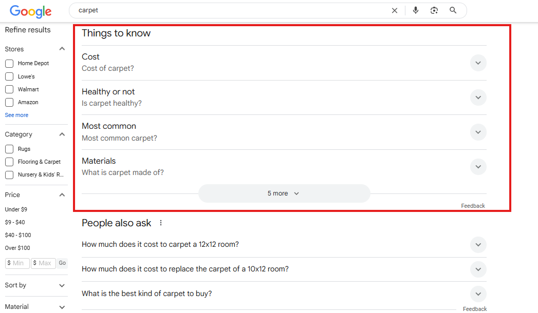 things to know serp feature - screenshot real time