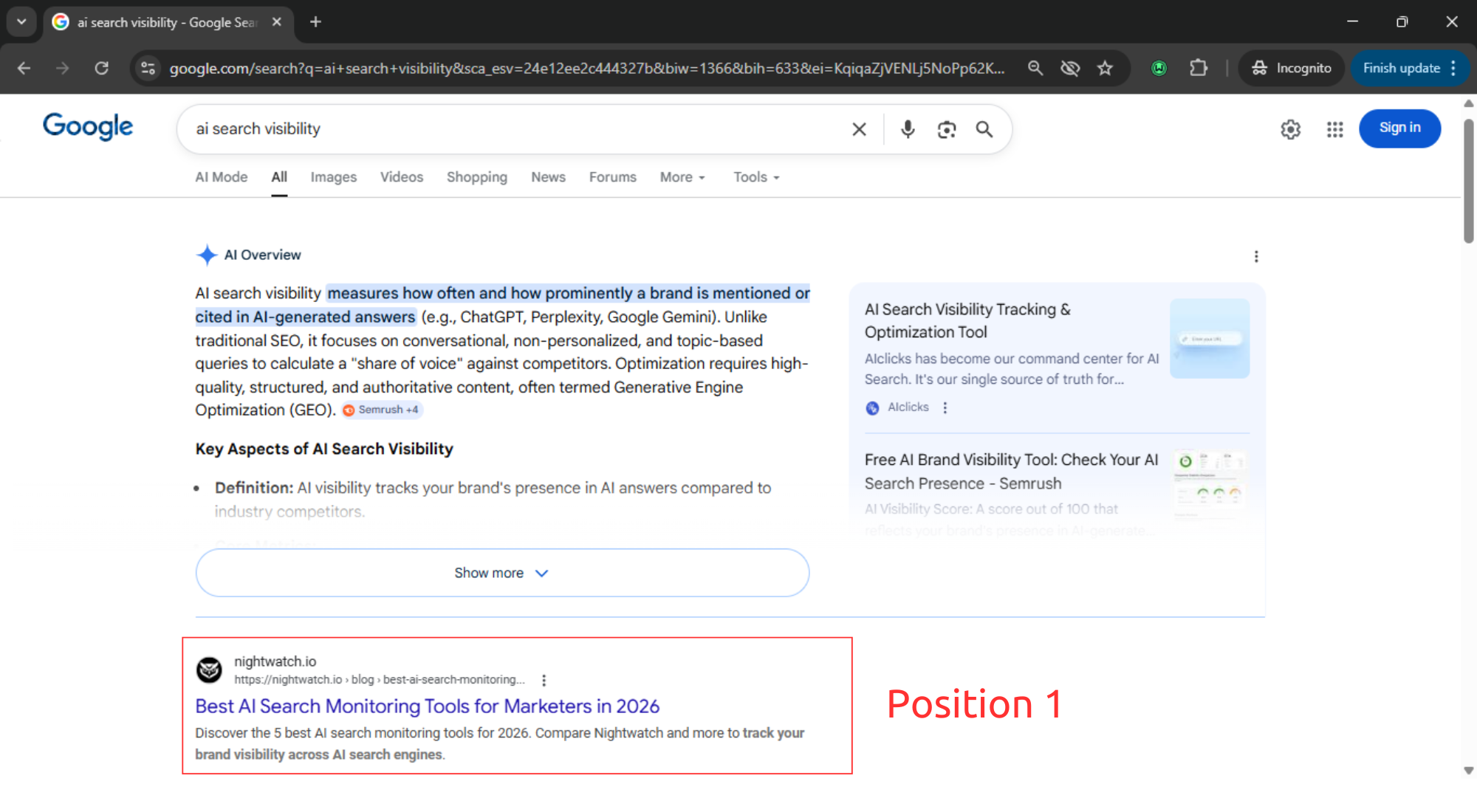 Position 1 but below google AIO