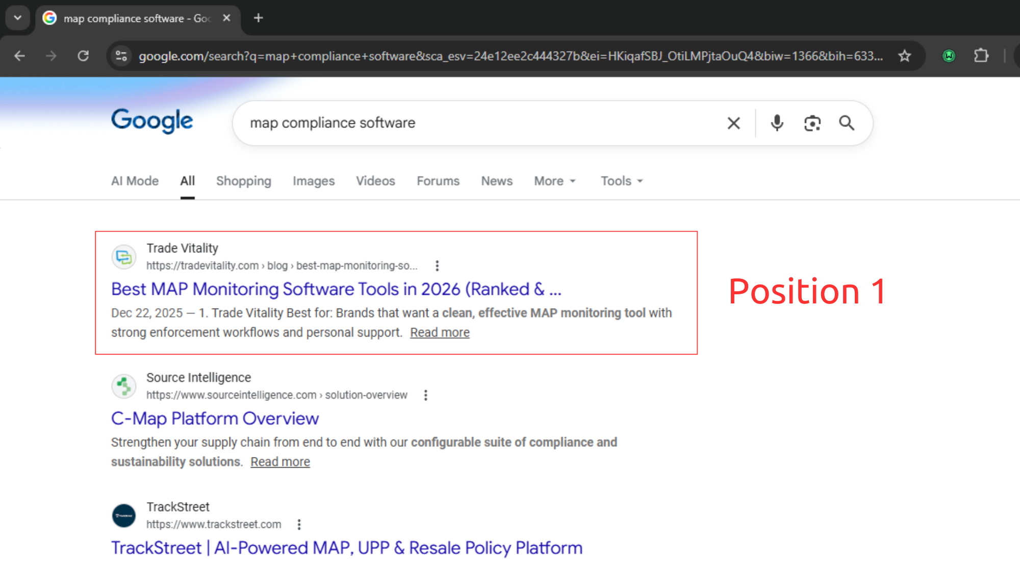 Position 1 without any other serp features