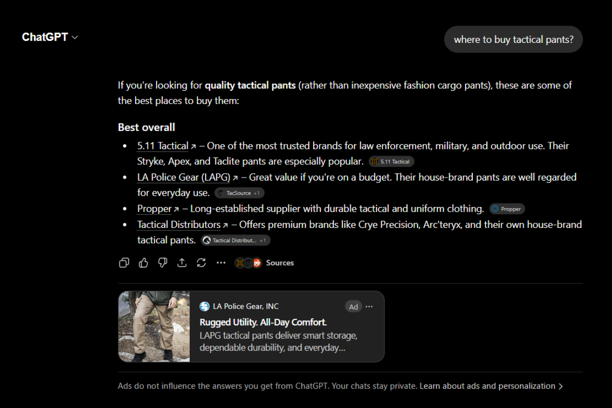 ad placements in chatgpt