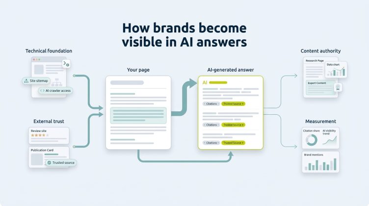 Generative engine optimization best practices: how technical foundation, external trust, and content authority lead to brand citations in AI answers, and how to measure them